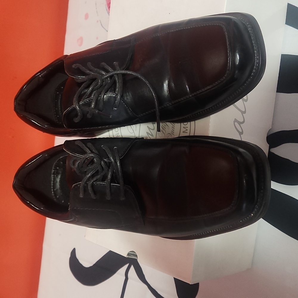 Robert David Men’s Black Sz 9.5M Faux Leather Square Toe Dress Shoes No Box